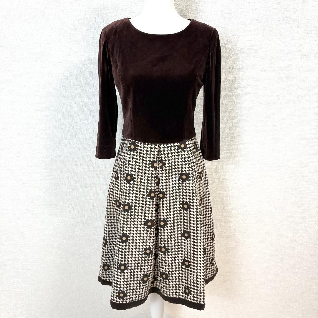 M S GRACY 長袖ドッキングワンピース ベロアチェック 38