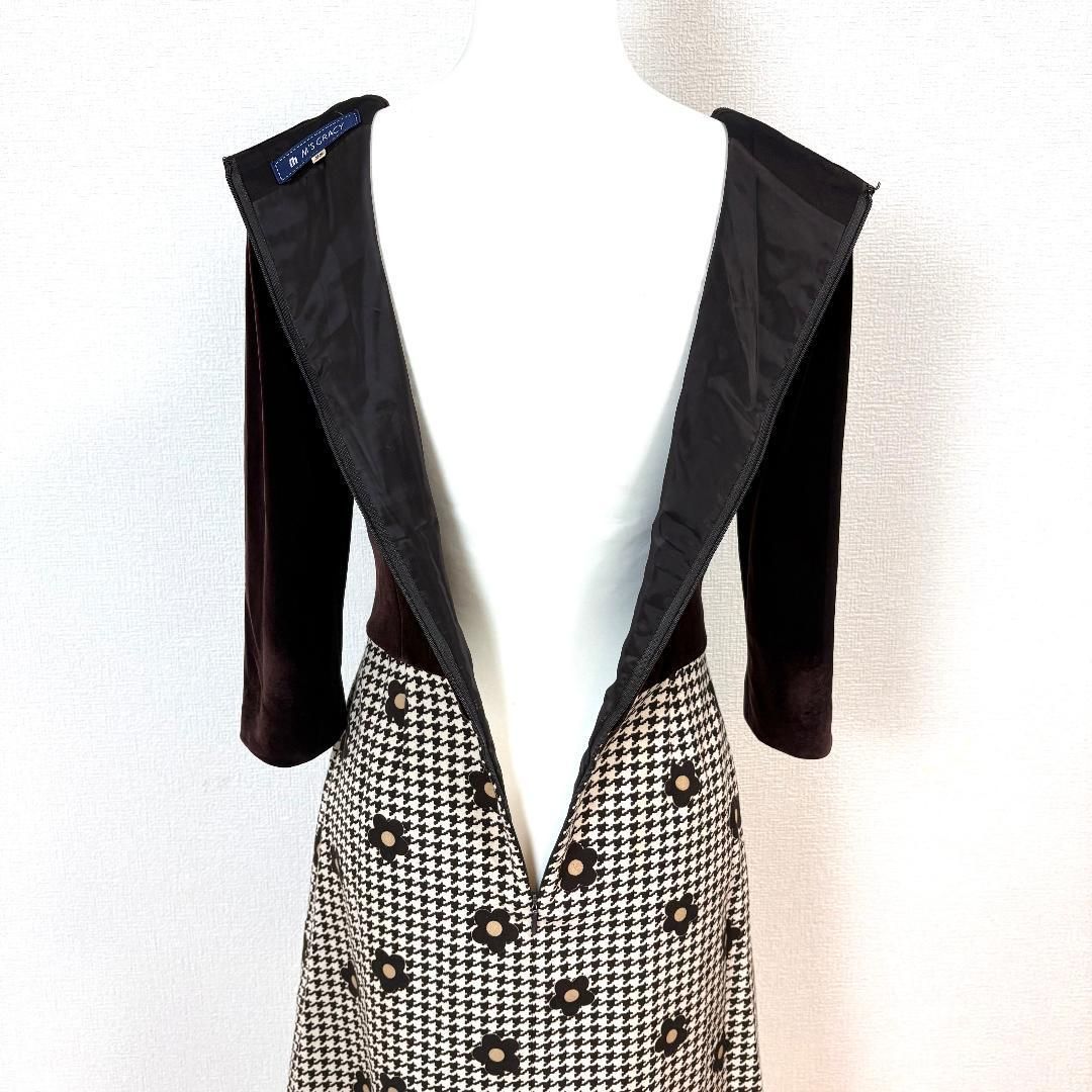  M S GRACY 長袖ドッキングワンピース ベロアチェック 38 長袖 七分袖 カットソーワンピース