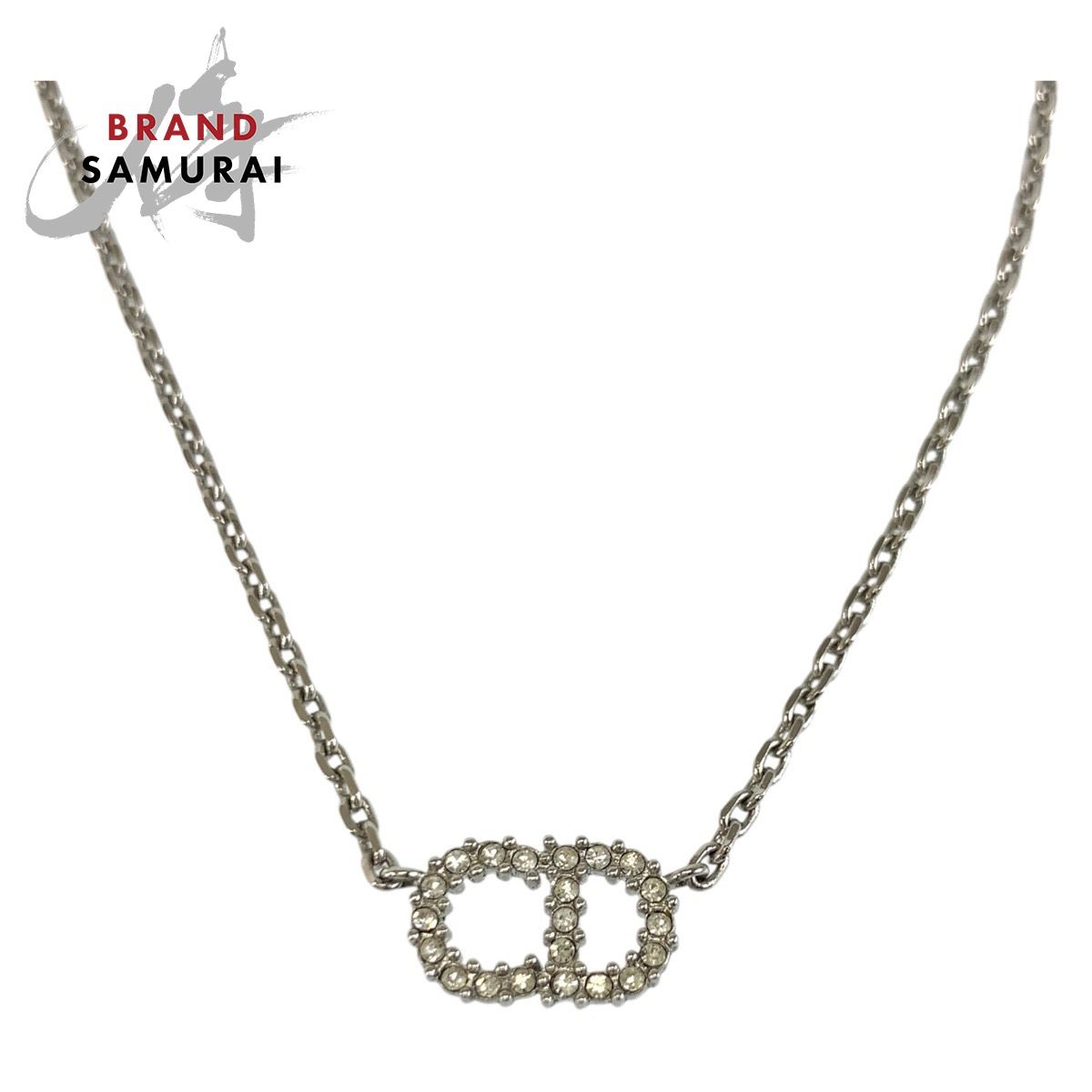 DIOR シルバーメタルネックレス ディオール Dior ネックレス リボン＆ロゴ メタル/ラインストーン