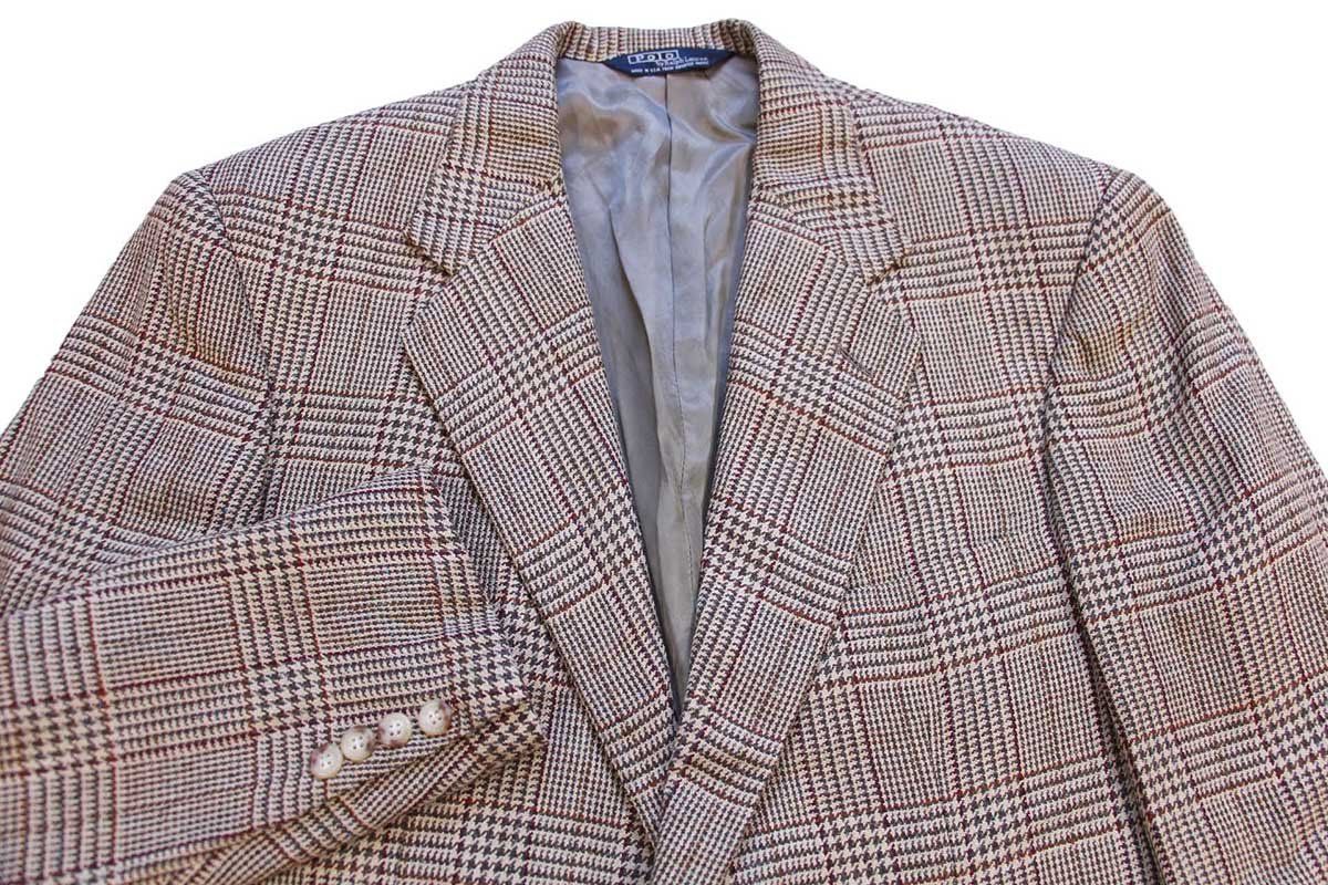 80s USA製 ポロ ラルフローレン グレンチェック 2つボタン ツイード