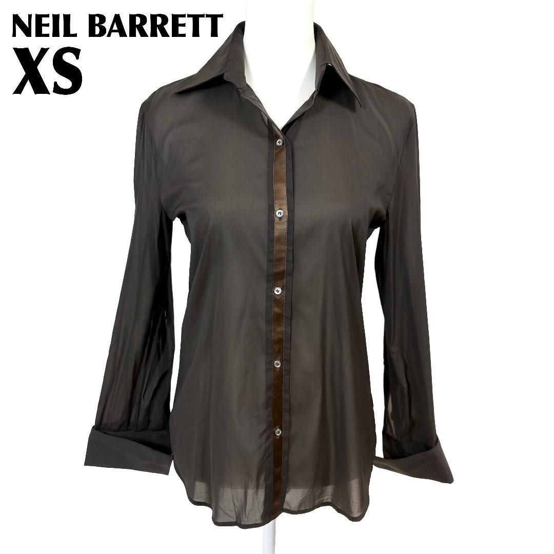 NEIL BARRETT 長袖シアーシャツ シルク混 XS ブラウン