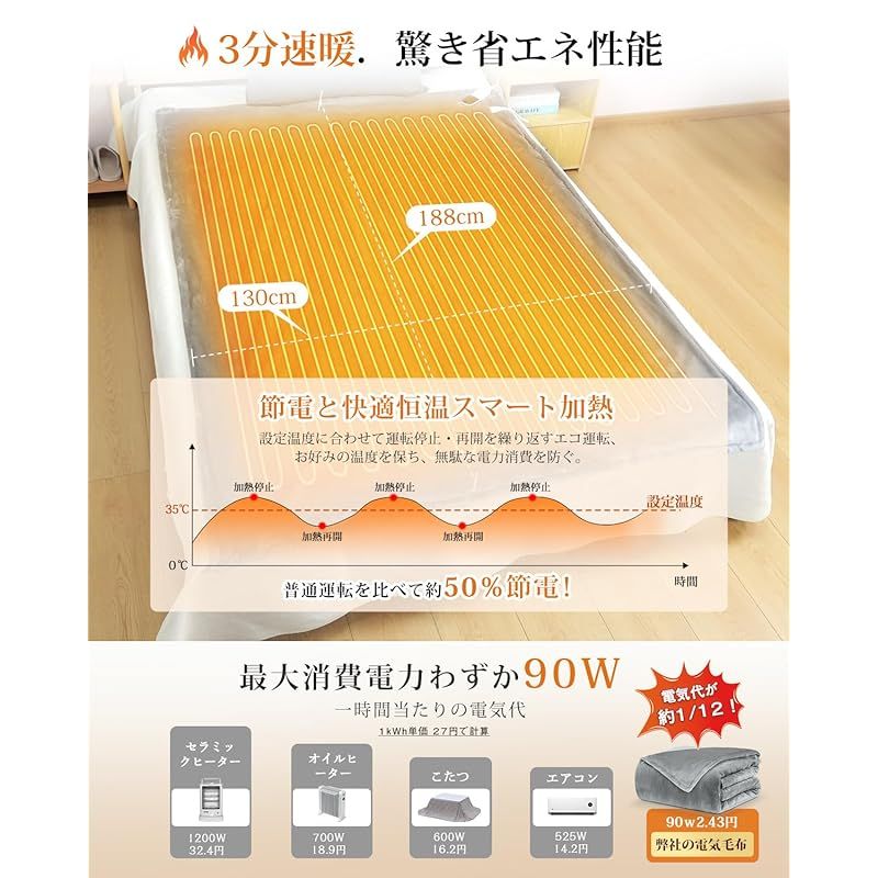 両面フランネル 8段階温度調節