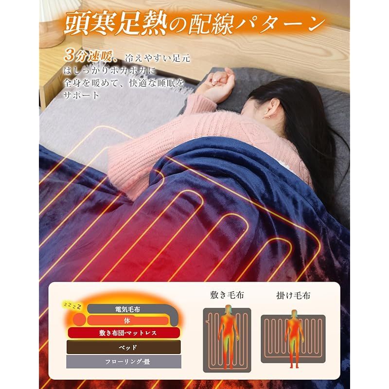  KOCEEY 電気毛布 掛け敷き兼用 188 130 cm 大きいサイズ＆フランネル 起毛 電気ブランケット 電気ひざ掛け 3分速暖 恒温加熱 ダニ退治 7段階温度調整 6段階切タイマー ふわふわ 暖房器具 省エネ 自動電源オフ 過熱保護 丸洗い可 厚手生地 0 キッチン 住宅設備