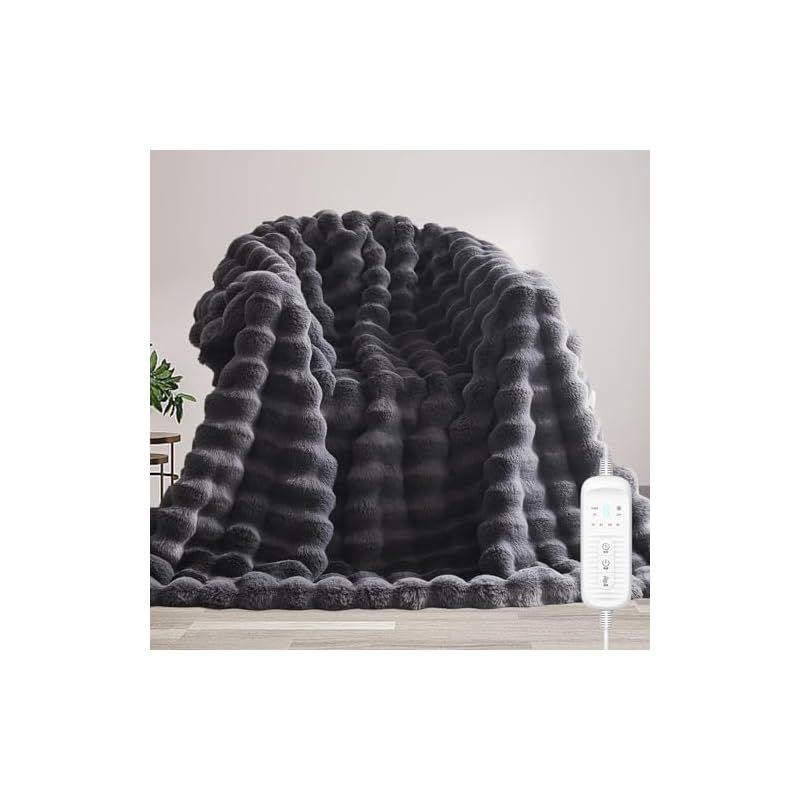 電気毛布 掛け 敷き 掛け兼用 厚手 表面兎毛調 裏面フランネル素材 ふわとろ 速暖 電気ブランケット 日本製ヒーター ダニ退治 8段階温度 10時間オフタイマー機能付き ラビットファー コットン 超柔らかい 膝掛け 加熱毛布 PSE認証済み 日本 ブラ 1