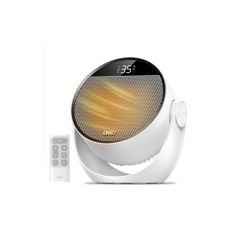 DREO ドレオ セラミック ヒーター 足元 2秒速暖 大風量 1200 W 15 5畳 温風機 暖房 ECO 40 節電 8つ安全機能 静音34 dB 60°角度調整 3段階の加熱と3段階の送風 温度自動調節 5～35℃ 12時間タイマー 幅24 0