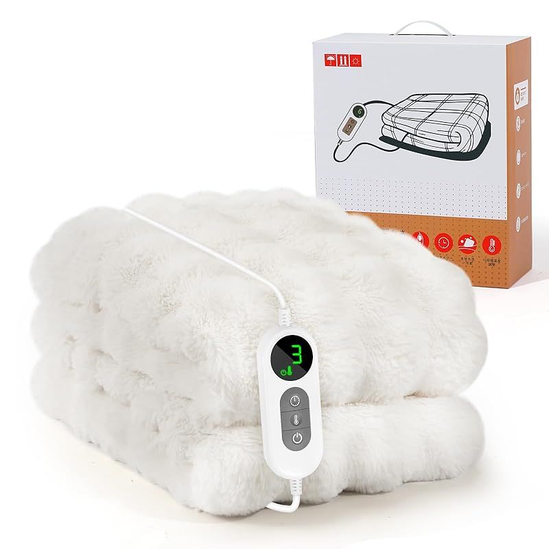 CHONGYA 電気毛布 表面兎毛調 裏面フランネル シルクタッチ 160 130 cm 大判 掛け敷き兼用 ひざ掛け シリコンボタン付きコントローラー 10段階温度調整 12段階タイマー設定機能 自動オフ 洗える 電気ブランケット ダニ退治 ふわふ 0