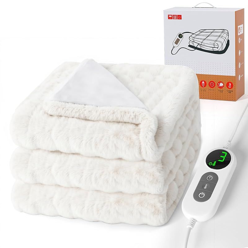 電気毛布 190 130 cm 大判 掛け敷き兼用 ひざ掛け シリコンボタン付きコントローラー 10段階温度調整 12段階タイマー設定機能 自動オフ 洗える 電気ブランケット ダニ退治 ふわふわ 柔らかく 防寒対策 暖房器具 省エネ 安全保護 ホワイト 0