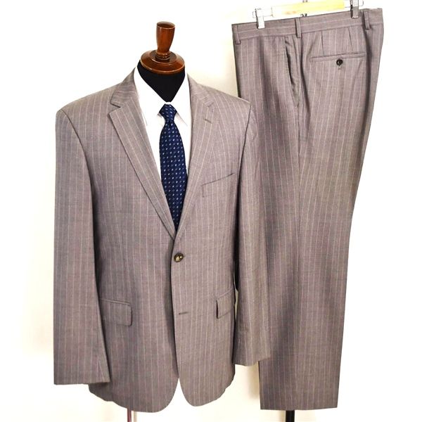 HUGO BOSS 伊製 ロロピアーナ生地 2つボタン シングルスーツ XL A 9 ライトグレー ストライプ ノータック 開き見せ 260 春夏 5 057 メンズビジネス 202512