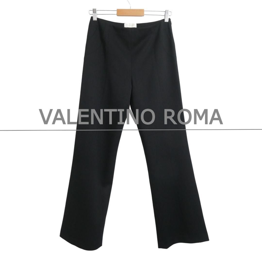 ROMA ヴァレンティノローマ サイズ42 ウール ストレッチ サイドファスナー ストレート パンツ スラックス 黒 ブラック レディース