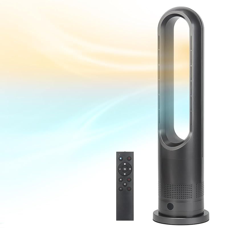 セラミックヒーター 冷暖房兼用 羽なし タワーファン 3段階温風＆8段階送風切替 左右80°首振り 2秒速暖 DCモーター 9 Hタイマー 静音 大風量 温風 冷風 暖房器具 省エネ 電気代 転倒自動OFF 過熱保護 ホットアンドクール ファンヒーター