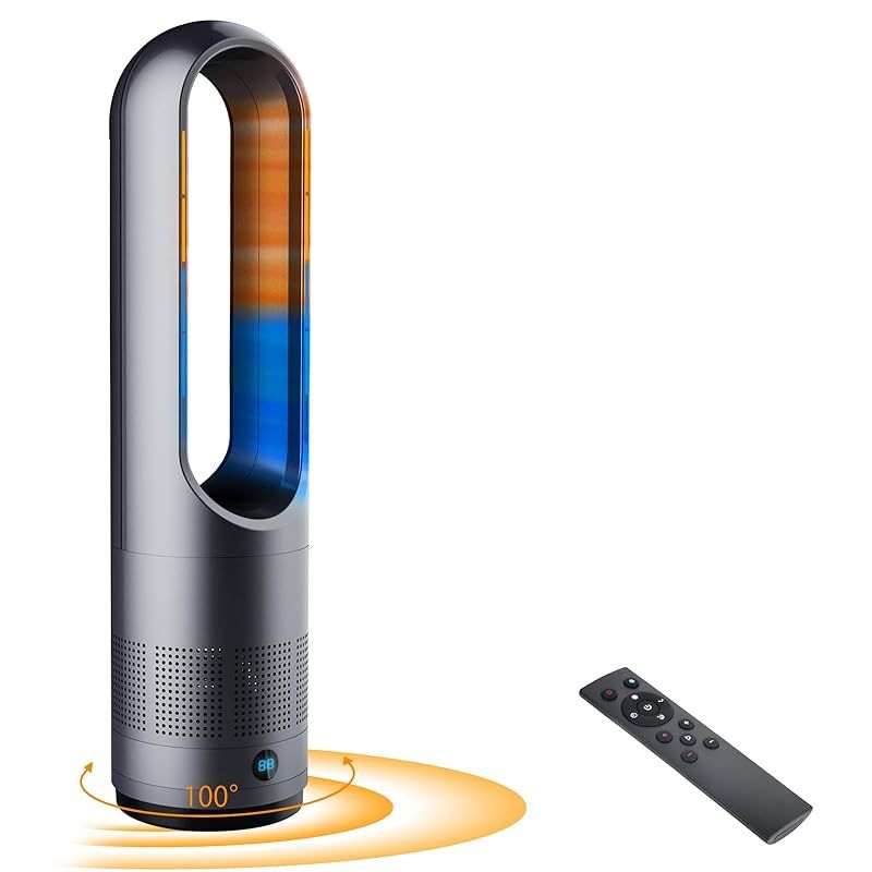 セラミックヒーター 冬新 ?暖兼用 羽根なし ヒーター 暖房器具 省エネ 電気 3段階温風 8段階送風 100°首振り 9 Hタイマー 静音 DCモーター 節電 リモコン操作 ?暖房 40 W 1100Ｗ 大風量 速暖 過熱保護 転倒OFF 足元 スリム 暖