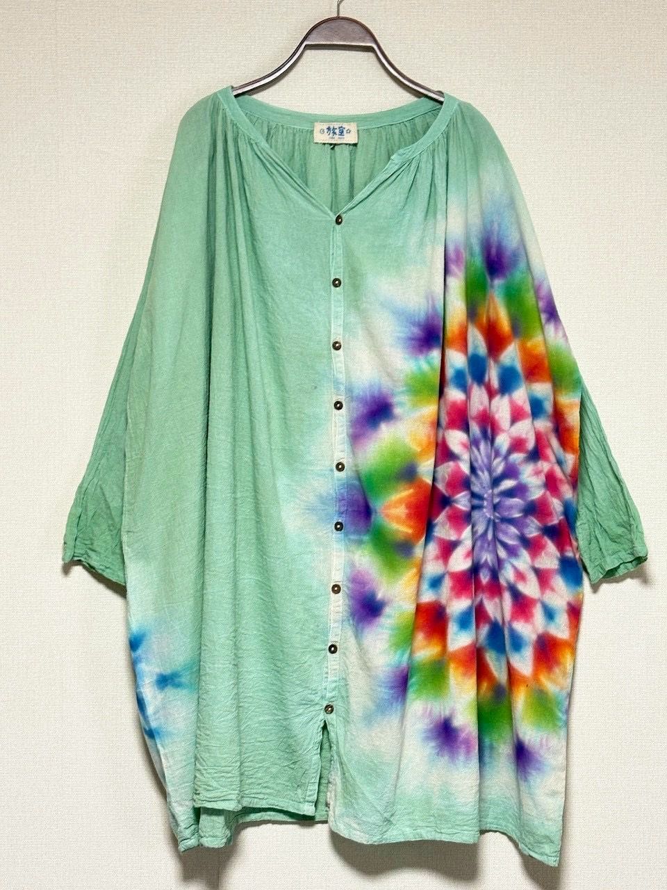 タイダイ染め 前開きワンピース 翡翠色 幻想的で華やかな大曼荼羅 HD 25 28