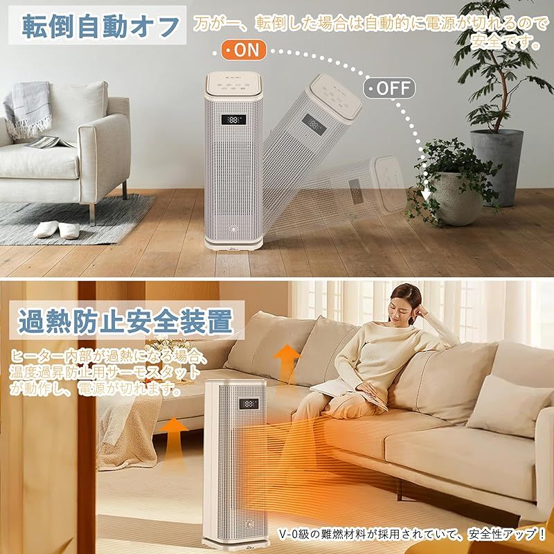  VECELO セラミックヒーター 小型 速暖 足元ヒーター ECO知能恒温 節電対策 セラミックファンヒーター 電気 人感センサー 3段階温度調整 二重過熱保護 転倒自動オフ タイマー機能 リモコン付き 60°首振り 日本語取扱説明書 約8畳まで ベージュ 1 キッチン 住宅設備