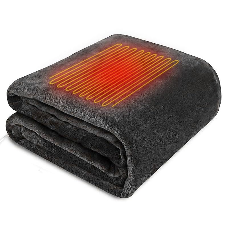 電気毛布 電気ブランケット 掛け敷き兼用 温度調整 オフタイマー ひざ掛け 肩掛け 防寒対策 LEDディスプレイ表示 USB ブランケット 暖房毛布 ヒーター付き 電気ひざ掛け 洗える 省エネ オフィス 車内 アウトドア キャンプ テント泊用 グレー 0