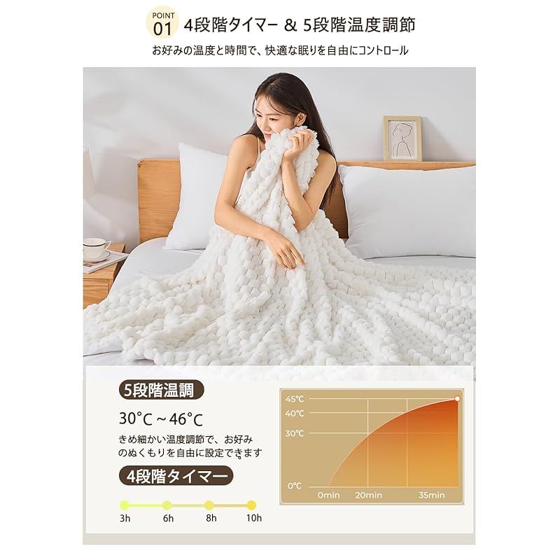 VIKNAN ダブル190 130 cm 電気毛布 掛け敷き兼用 4段階タイマー付き 5段階温度調整 ふわふわ 厚手 大きめ 洗える 頭寒足熱 ダニ退治 防寒 保温 暖かい 肩掛け 膝掛け 電気ブランケット 防寒対策 暖房器具 省エネ ギフト