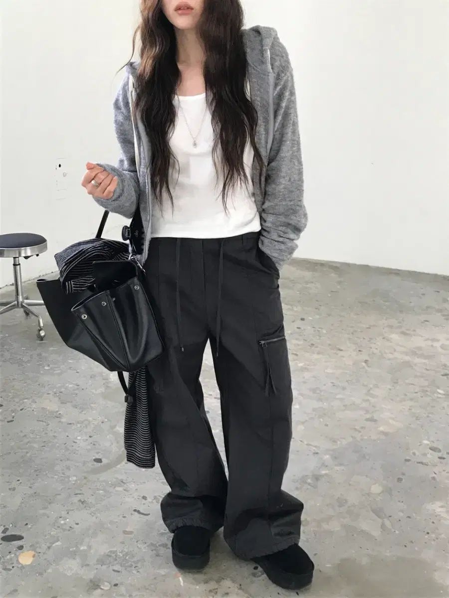 ヌーズウォッシュ フリースパンツ チャコール