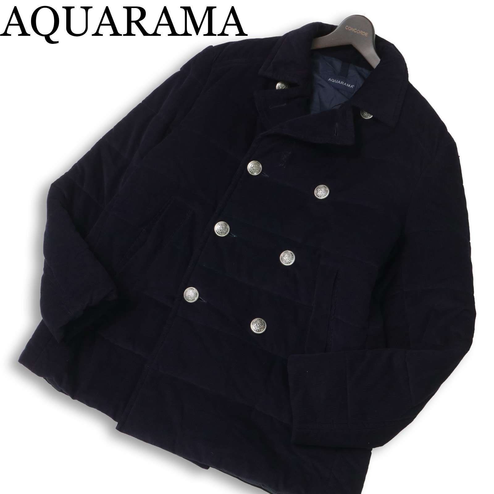 イタリア製 アクアラマ 秋冬 中綿 刻印 銀ボタン コーデュロイ Pコート ピーコート Sz 54 メンズ 大きいサイズ