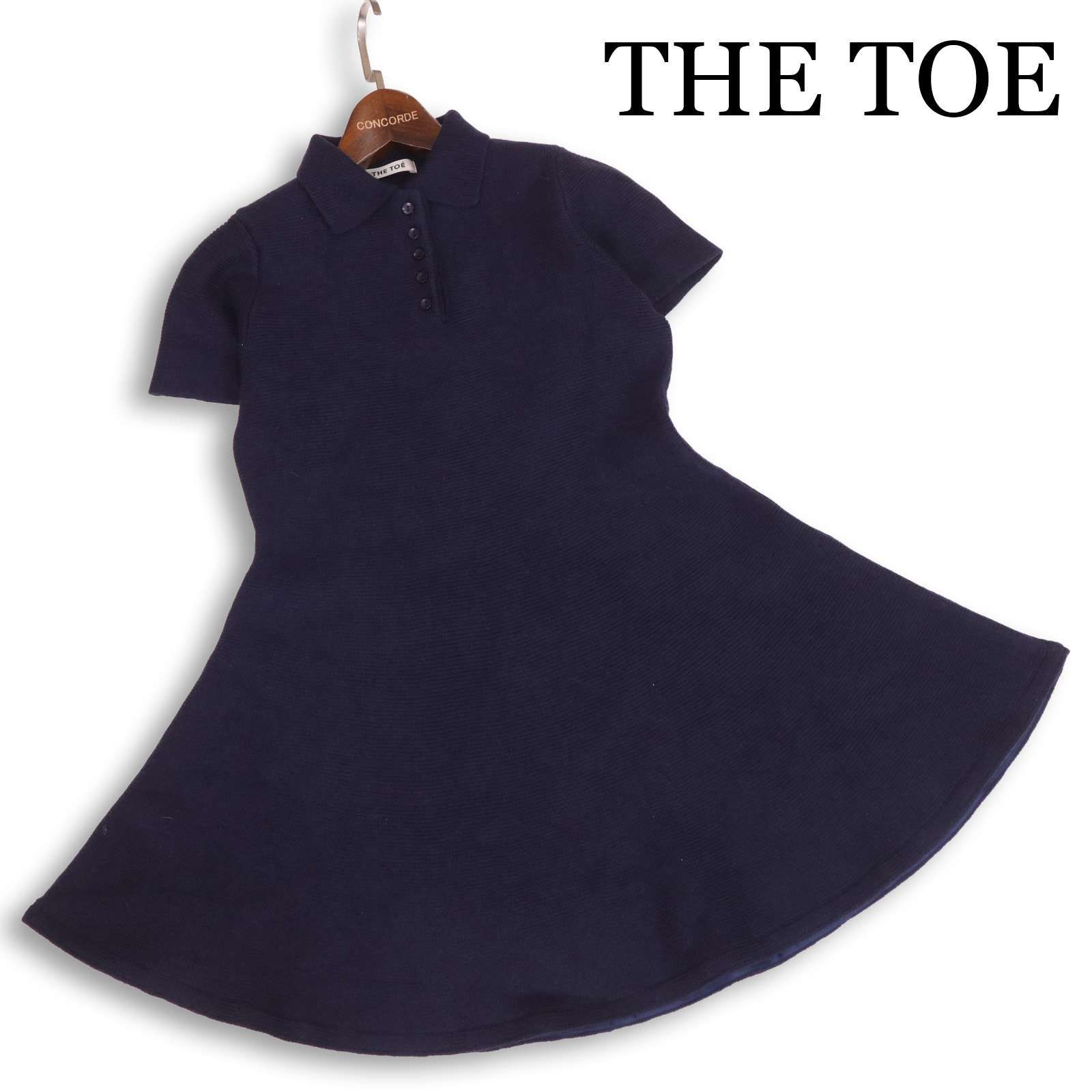 THE TOE ザ トゥー ReimsShort Sleeve Flare Onepiece 秋冬 半袖 レイムズ ニット フ ワンピース Sz S レディース 紺