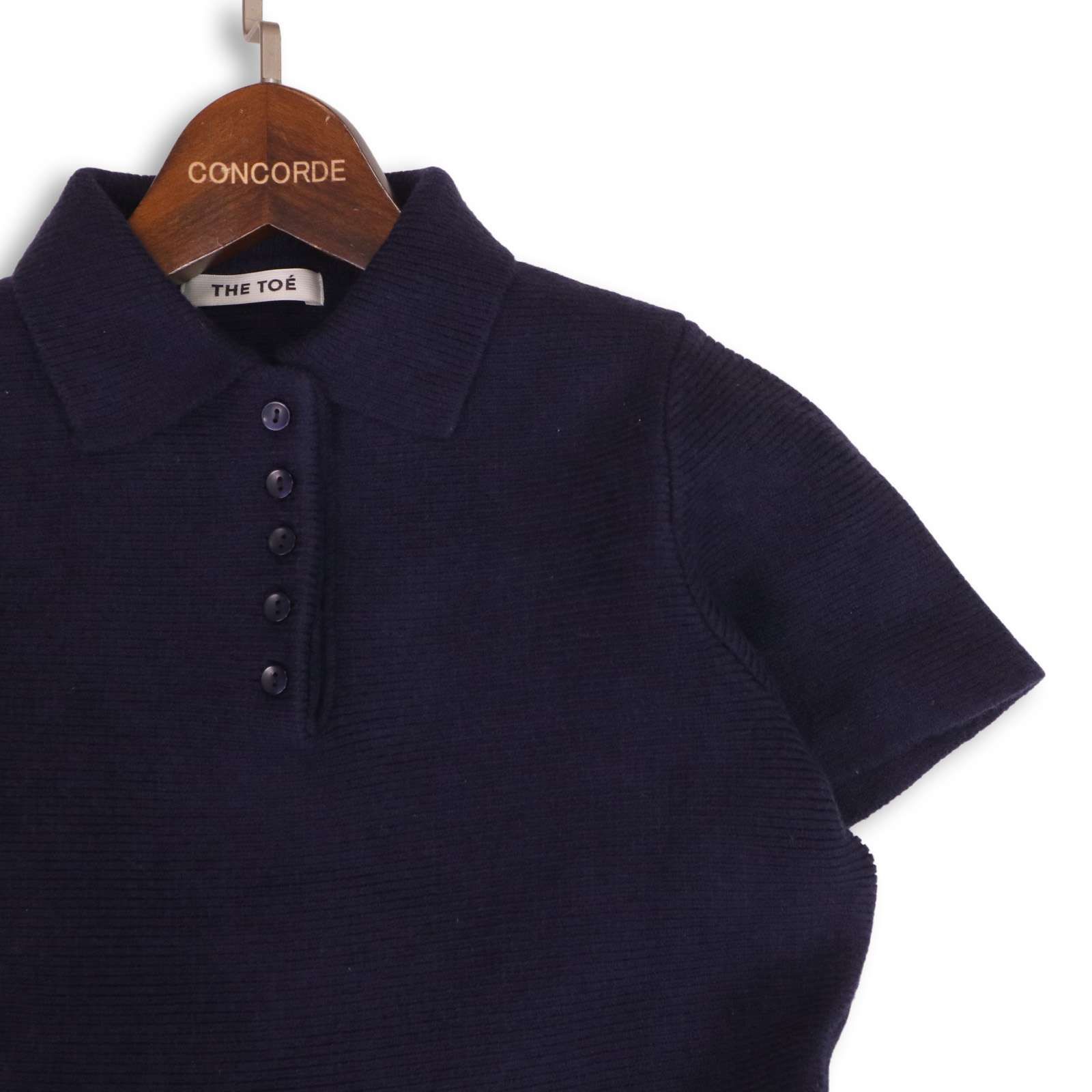 THE TOE ザ トゥー ReimsShort Sleeve Flare Onepiece 秋冬 半袖 レイムズ ニット フ ワンピース Sz S レディース 紺