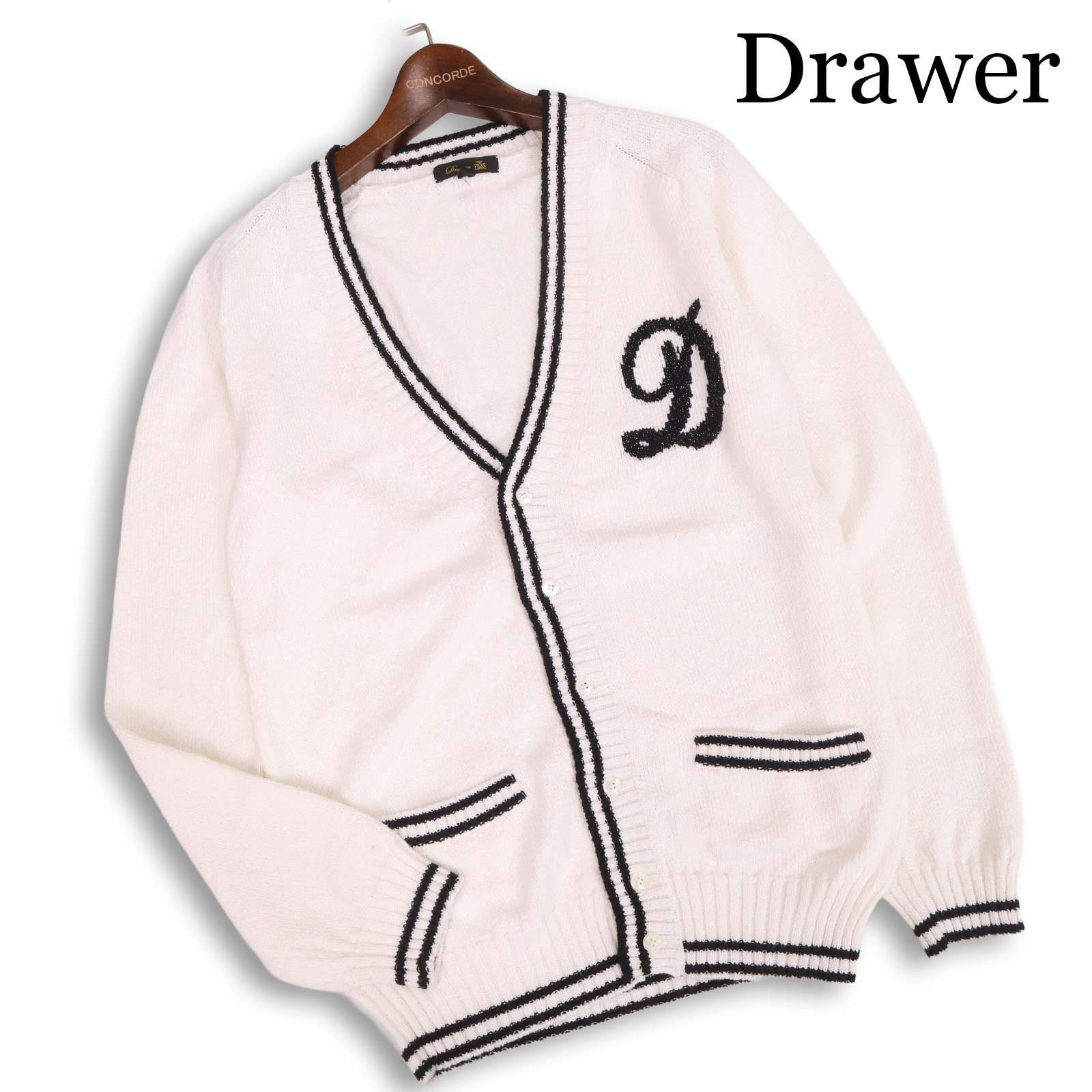 Drawer ドゥロワー 6578 299 0009 通年 レタード♪ ラメ ニット カレッジ カーディガン Sz 36 レディース 白 日本製