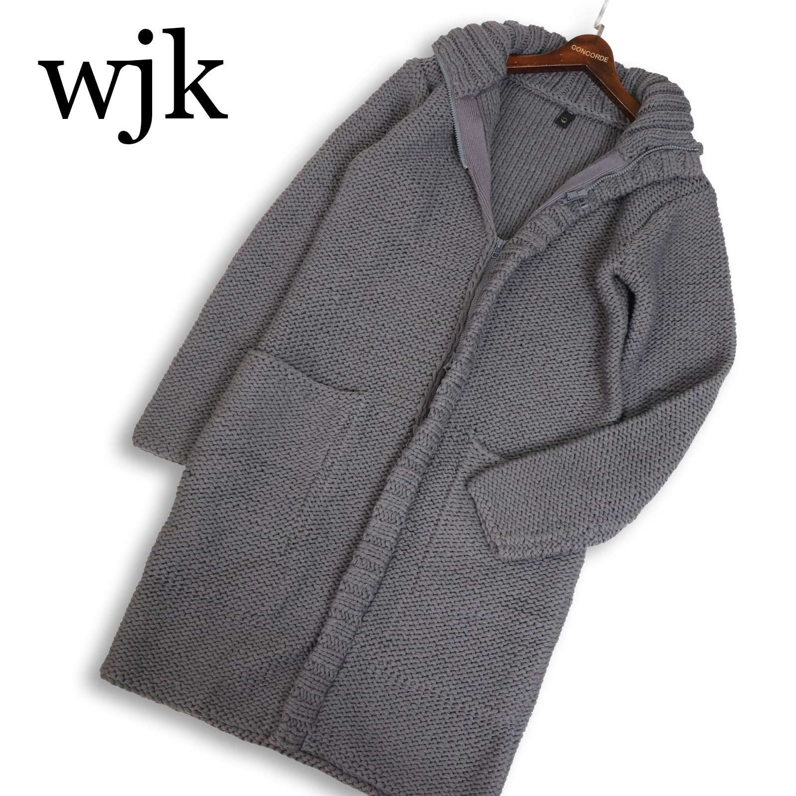 wjk ダブルジェイケイ 秋冬 3連ジップ ローゲージ ヘビー ニット カーディガン コート Sz F メンズ グレー