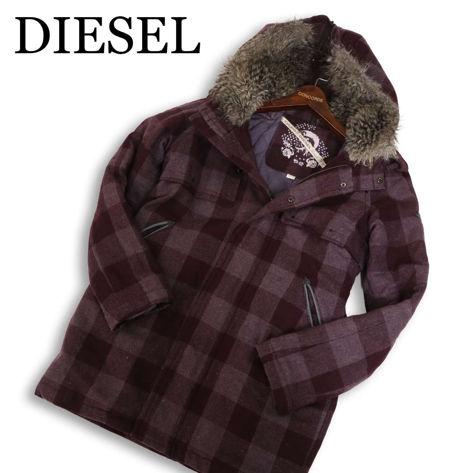 DIESEL ディーゼル 秋冬 ファー☆ ブロックチェック ウール ミリタリー 