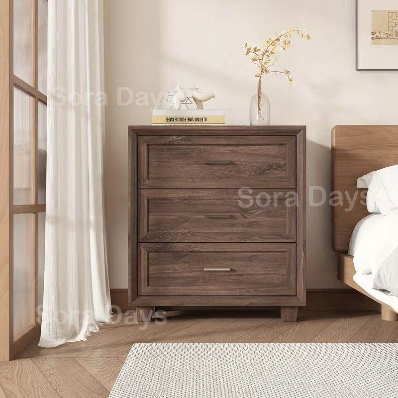 チェスト キャビネット 3段引き出し 木目調 ヴィンテージ風 ナチュラル おしゃれ シンプル インテリア 北欧 収納 タンス ローチェスト 大容量 省スペース トップシェルフ 天板テーブル 木質パネル ウォールナット仕上げ 80 40 89 cm