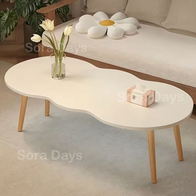 ローテーブル コーヒーテーブル 雲型 曲線 木目調 可愛い シンプル おしゃれ インテリア 北欧 省スペース コンパクト サイドテーブル ちゃぶ台 組み立て簡単 ナチュラル ウォールナット ホワイト コルク 木製 88 40 cm