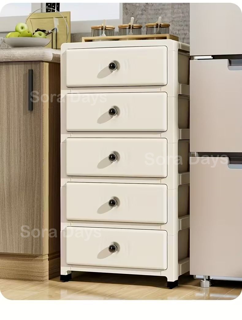  チェスト キャビネット ツートンカラー 引き出し5段 プラスチック モダン おしゃれ 可愛い インテリア 北欧 収納 タンス 省スペース ストッパー キャスター付き トップシェルフ ブラウン系 グレー系 クリームホワイト単色 35 28 70 5 cm チェスト キャビネット 家具