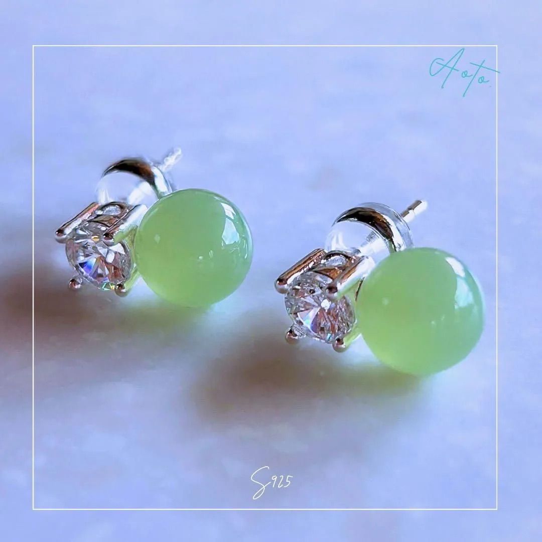 【ワンコ出品】天然本翡翠ピアス s925 2ペア 天然翡翠 ピアス】S925 プラチナコーティング／K18コーティング 選べる