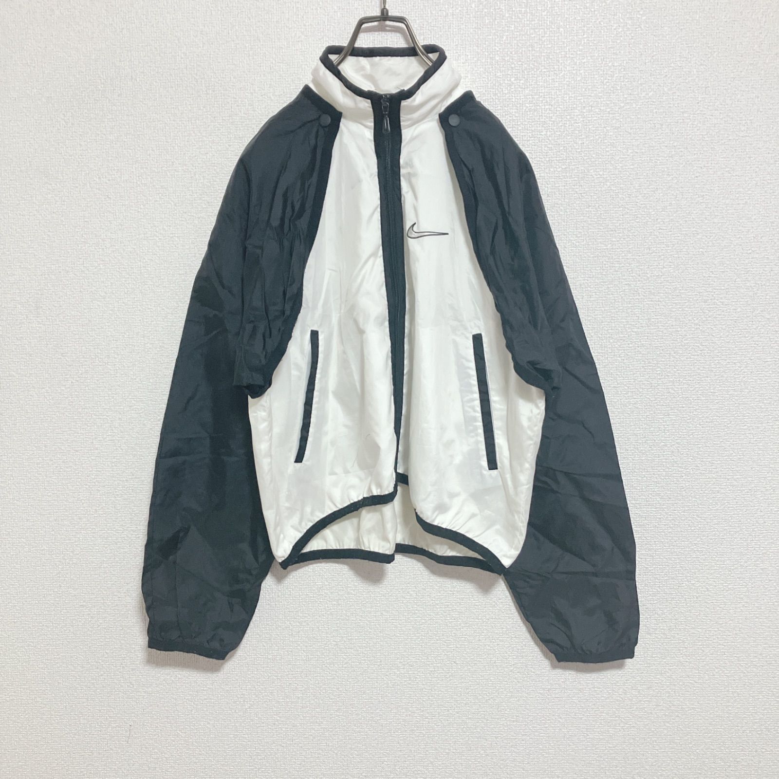 稀少】90s 銀タグ NIKE ナイキ ロゴ刺繍 ナイロンジャケット 白黒