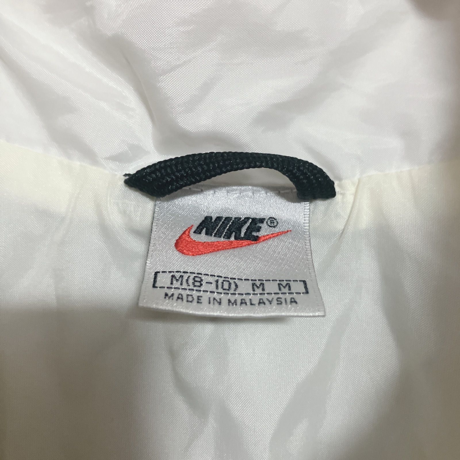 稀少】90s 銀タグ NIKE ナイキ ロゴ刺繍 ナイロンジャケット 白黒