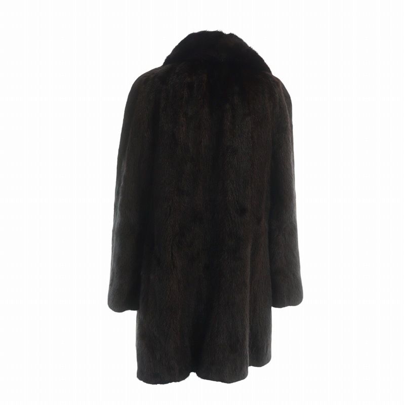 【中古】ノーブランド品 毛皮コート ミンクファー ミドル 長袖 総裏地 ネーム刺繍入り 11 L 茶 ブラウン ノーブランド品 毛皮コート ミンクファー ミドル 総裏地 長袖 ネーム