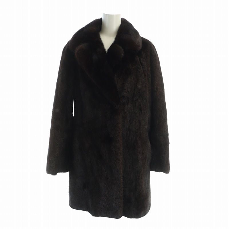 【中古】ノーブランド品 毛皮コート ミンクファー ミドル 長袖 総裏地 ネーム刺繍入り F 茶 ブラウン ノーブランド品 毛皮コート ミンクファー ミドル 総裏地 長袖 ネーム