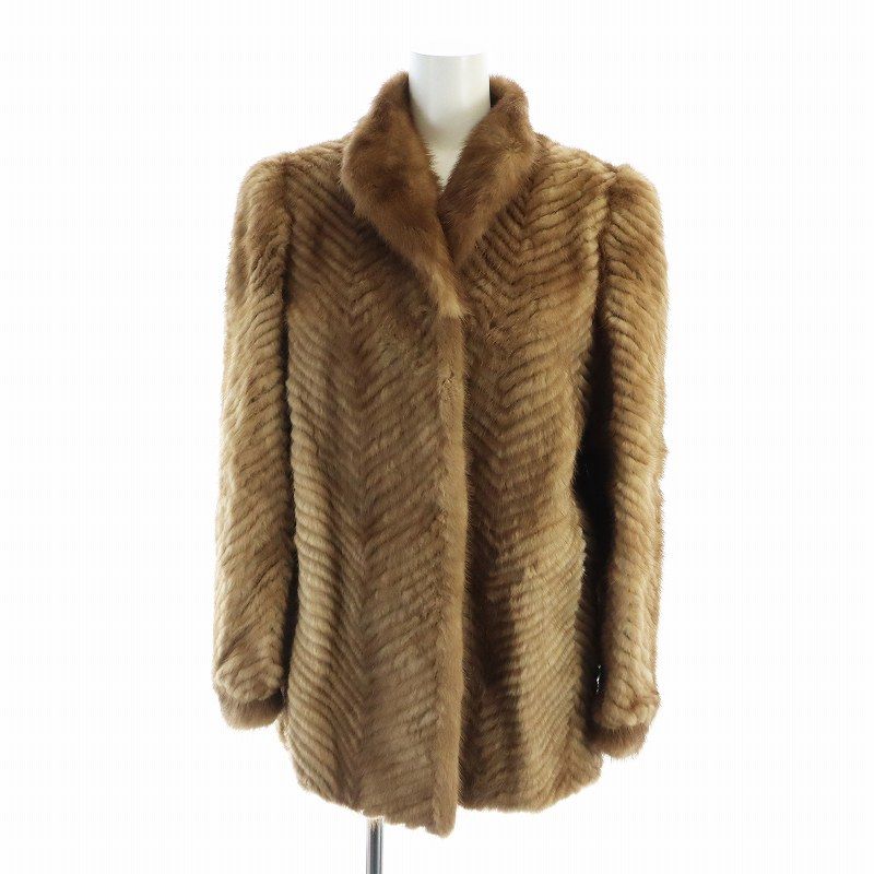 【中古】フォックス FOX 毛皮コート ミンクファー ミドル 長袖 総裏地 ネーム刺繍入り 11 L 茶 ブラウン フォックス FOX 毛皮コート ミンクファー ミドル 長袖 総裏地 ネーム
