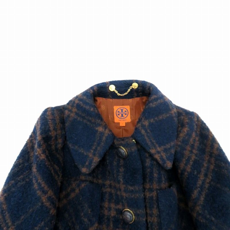 TORY BURCH 幾何学模様 ロングコート トリーバーチ TORY BURCH ステンカラーコート ロング丈 チェック柄 4 L