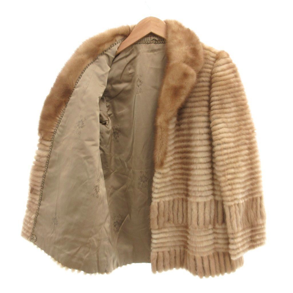 ノーブランド ファーコート ミンク 毛皮 ストライプ 11 ベージュ /JS