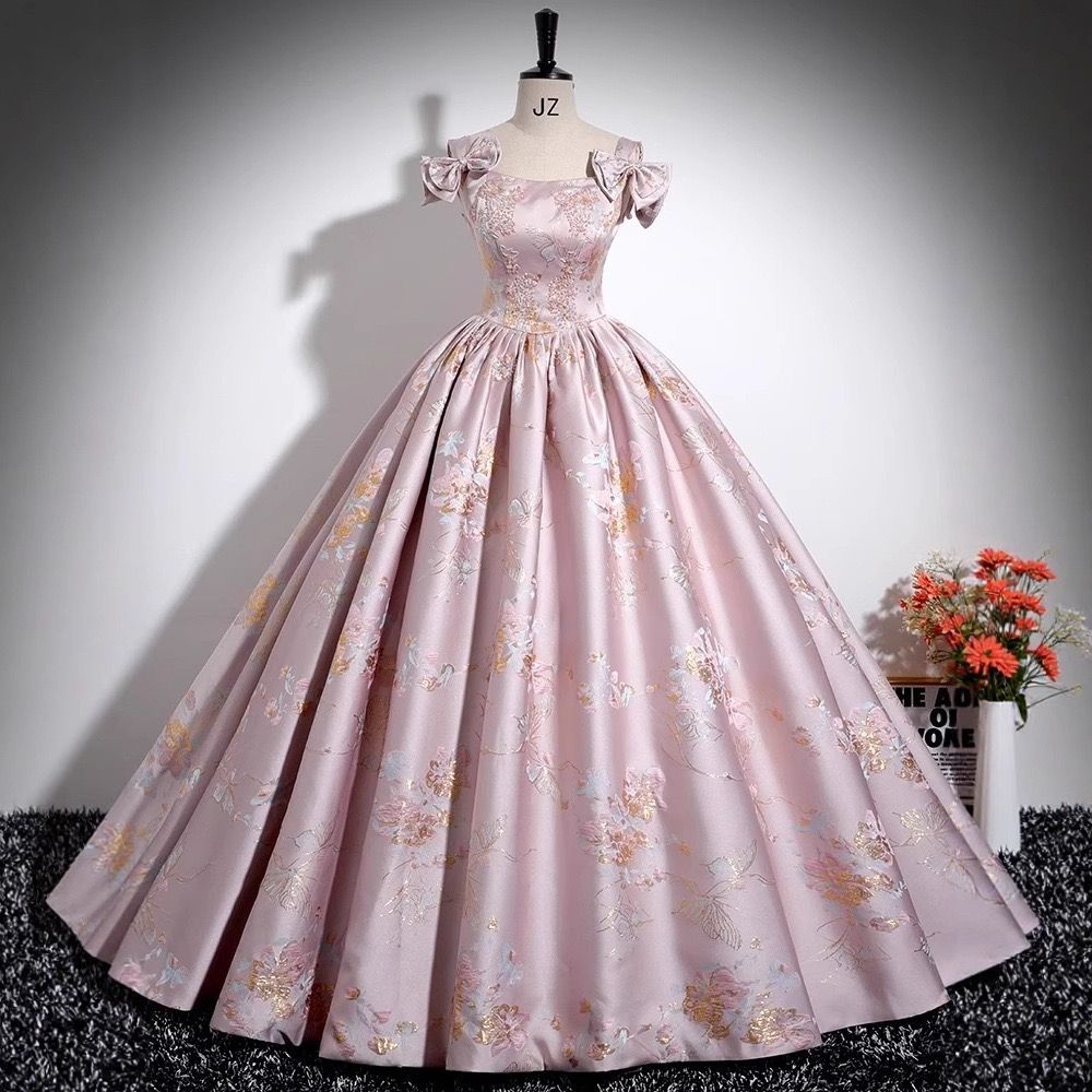 カラードレス パーティードレス ピンク サテン 花柄 ノースリーブ ステージドレス 演奏会用ドレス ウェディングドレス ロングドレス 編み上げ 結婚式 二次会 花嫁 演奏会 発表会 大人 コンクール ステージ衣装 プリンセスライン