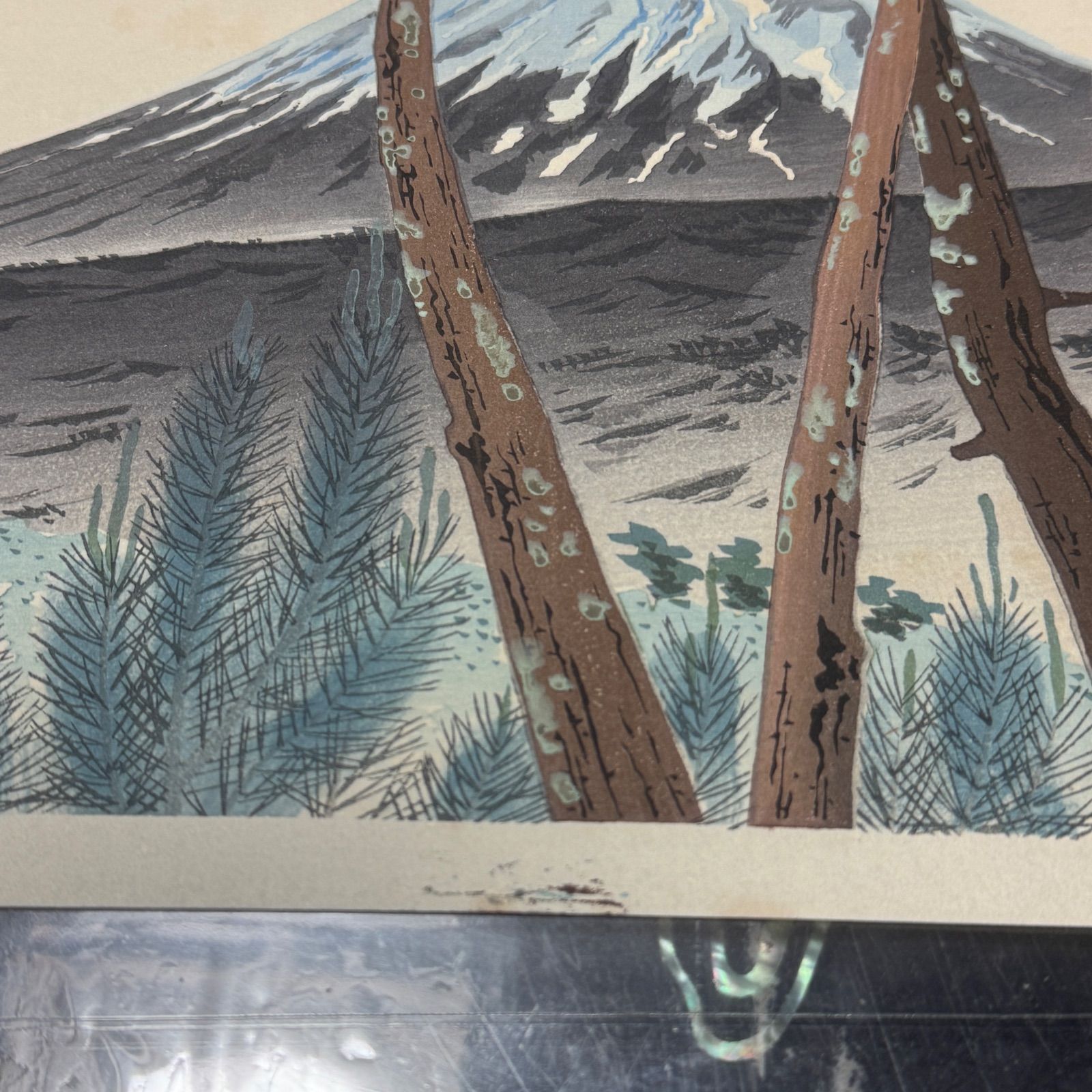 真作】彩色 木版画 徳力富吉郎 「富士三十六景ノ内 原宿松林の冨士