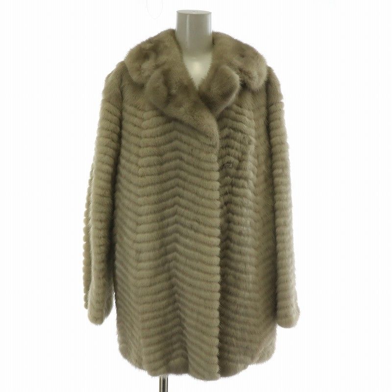 【中古】フィアンセス Fiancesse サファイアミンクファー コート ミドル シェブロン アウター 毛皮 13 XL グレー フィアンセス Fiancesse サファイアミンクファー コート ミドル