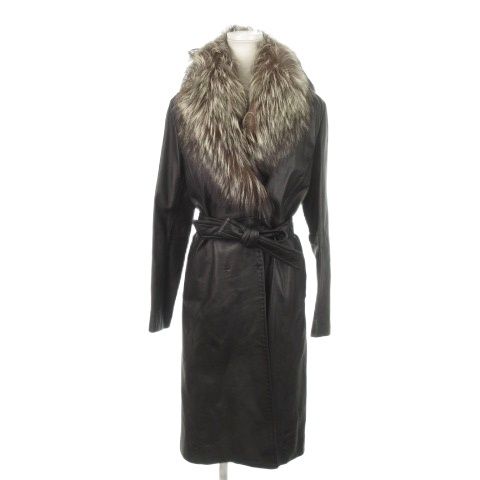 【中古】ボディドレッシングデラックス チェスターコート レザーコート 羊革 ダブル ロング ファー付 ベルト付 9 黒 ボディドレッシングデラックス BODY DRESSING Deluxe チェスターコート