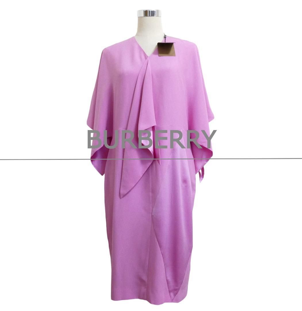 ♥ LONDON ENGLAND バーバリー 24 ss シルク100％ ワンピース ドレス フリル ワイドスリーブ 膝丈 七分袖 ピンク レディース