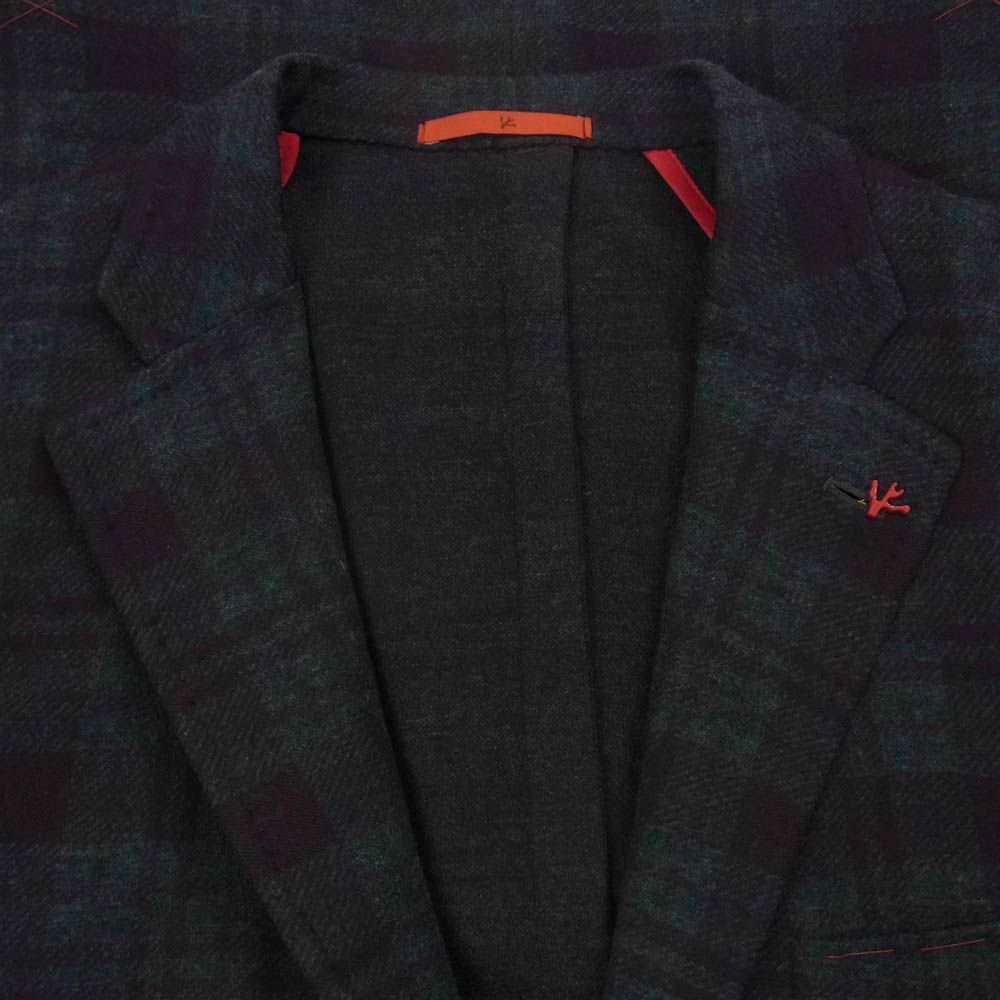 H*o様 ISAIA イザイア チェック柄ウールテーラードジャケット ネイビー イザイア ISAIA イタリア製 POMPEI ポンペイ チェック柄 ウール