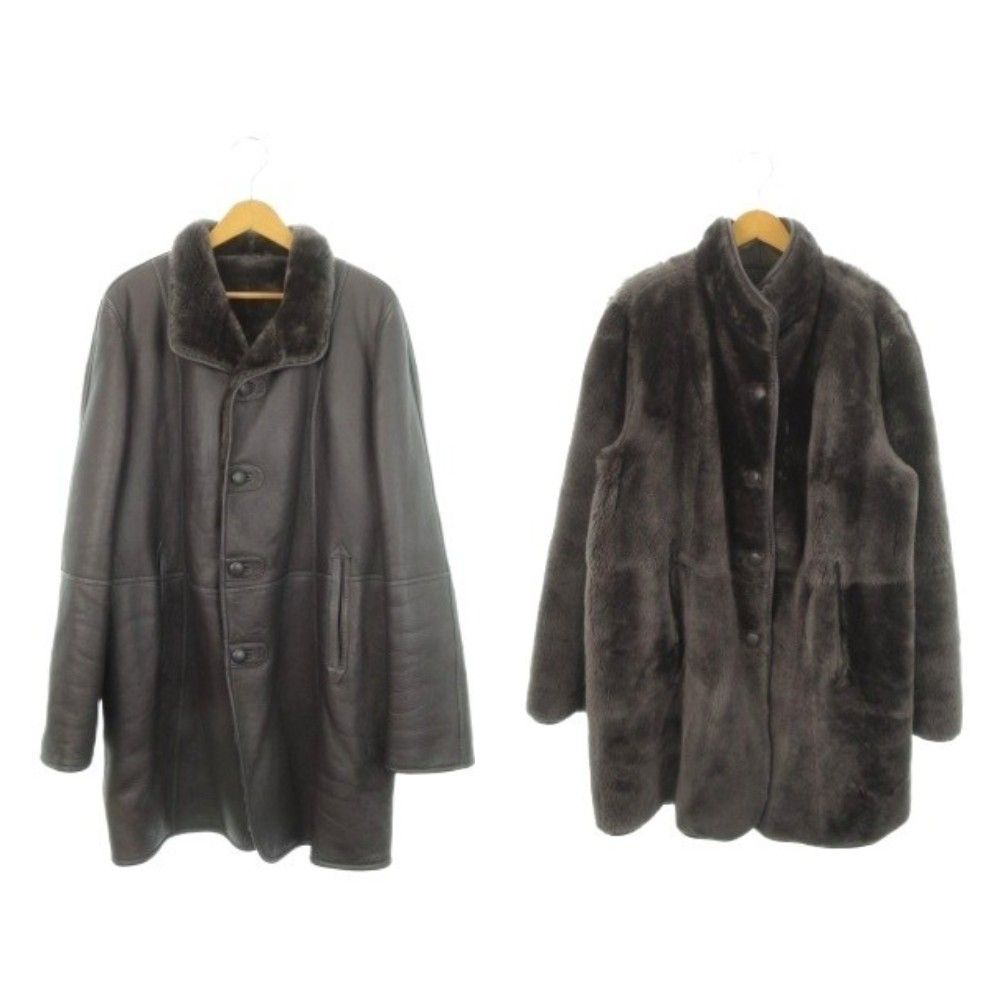 【中古】adarcrea S.L. リバーシブル ムートンコート ロング フロントボタン グレー /MN14 ■GY18 レディース adarcrea S.L. リバーシブル ムートンコート ロング フロントボタン