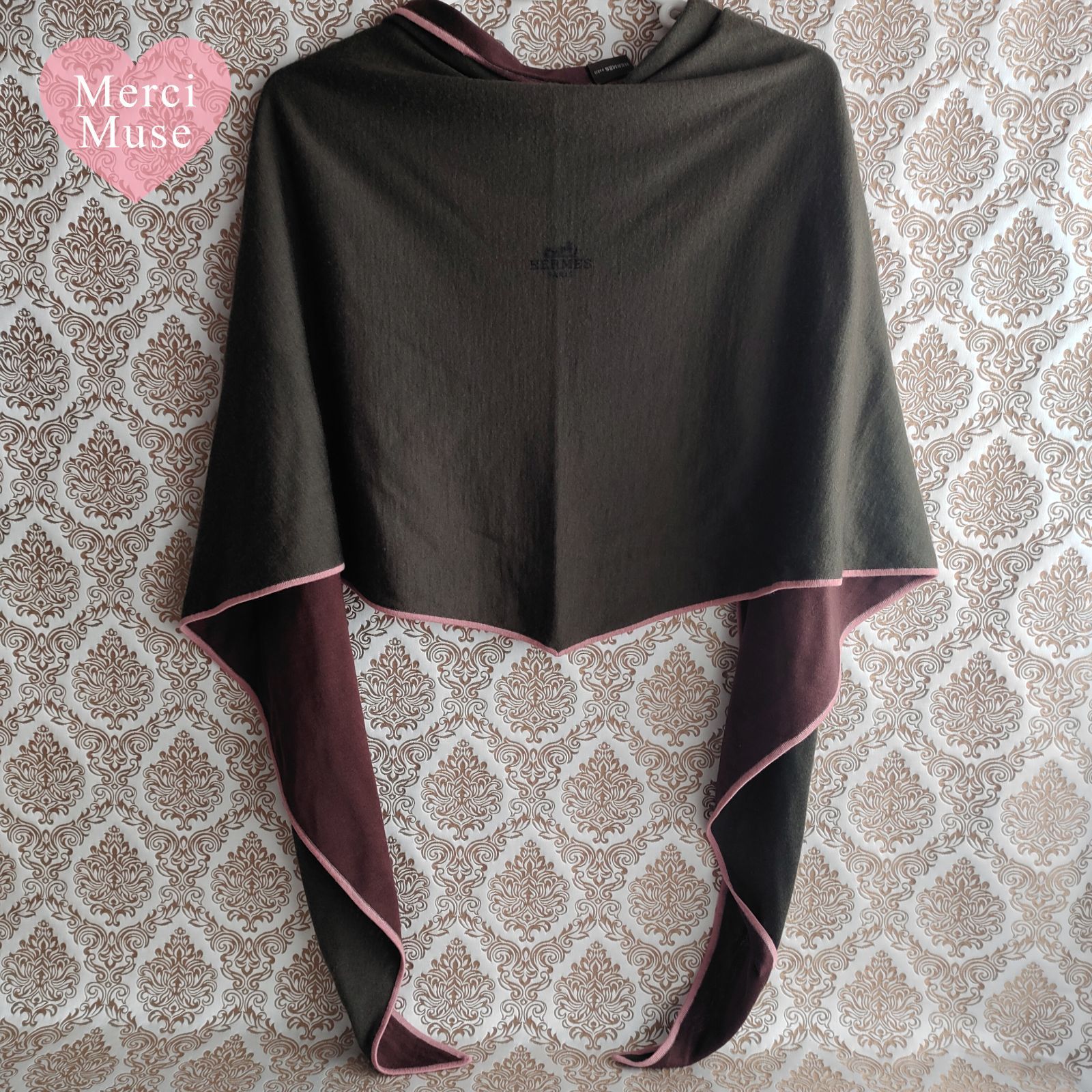 ❤お得なお品❤クリーニング済 カシミヤシルクマフラー ボルドーｘグレー エルメス ❤お得なお品❤クリーニング済 カシミヤマフラー ボルドーxグレー