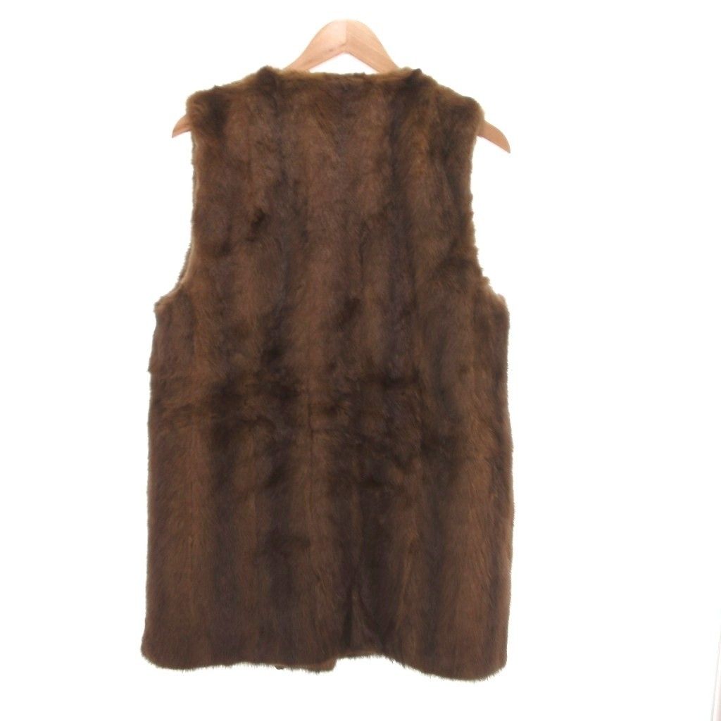 ノーブランド ミンクファーベスト ミドル丈 ハーフ 11 茶 ブラウン /JS