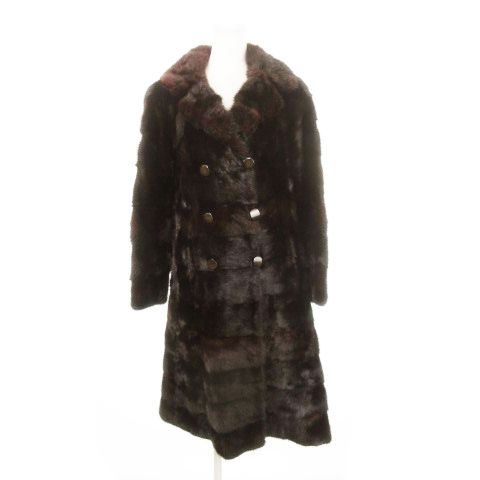 ノーブランド ファーコート ミンクファー 毛皮 ロング丈 ダブル 茶