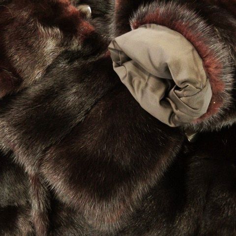 ノーブランド ファーコート ミンクファー 毛皮 ロング丈 ダブル 茶