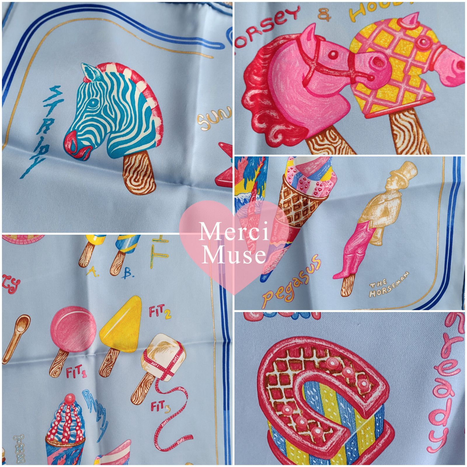 ♥品 カレ70 FUNNY ICE CREAM ファニー アイスクリーム ブルー スカーフ エルメス MerciMuse メルシーミューズ