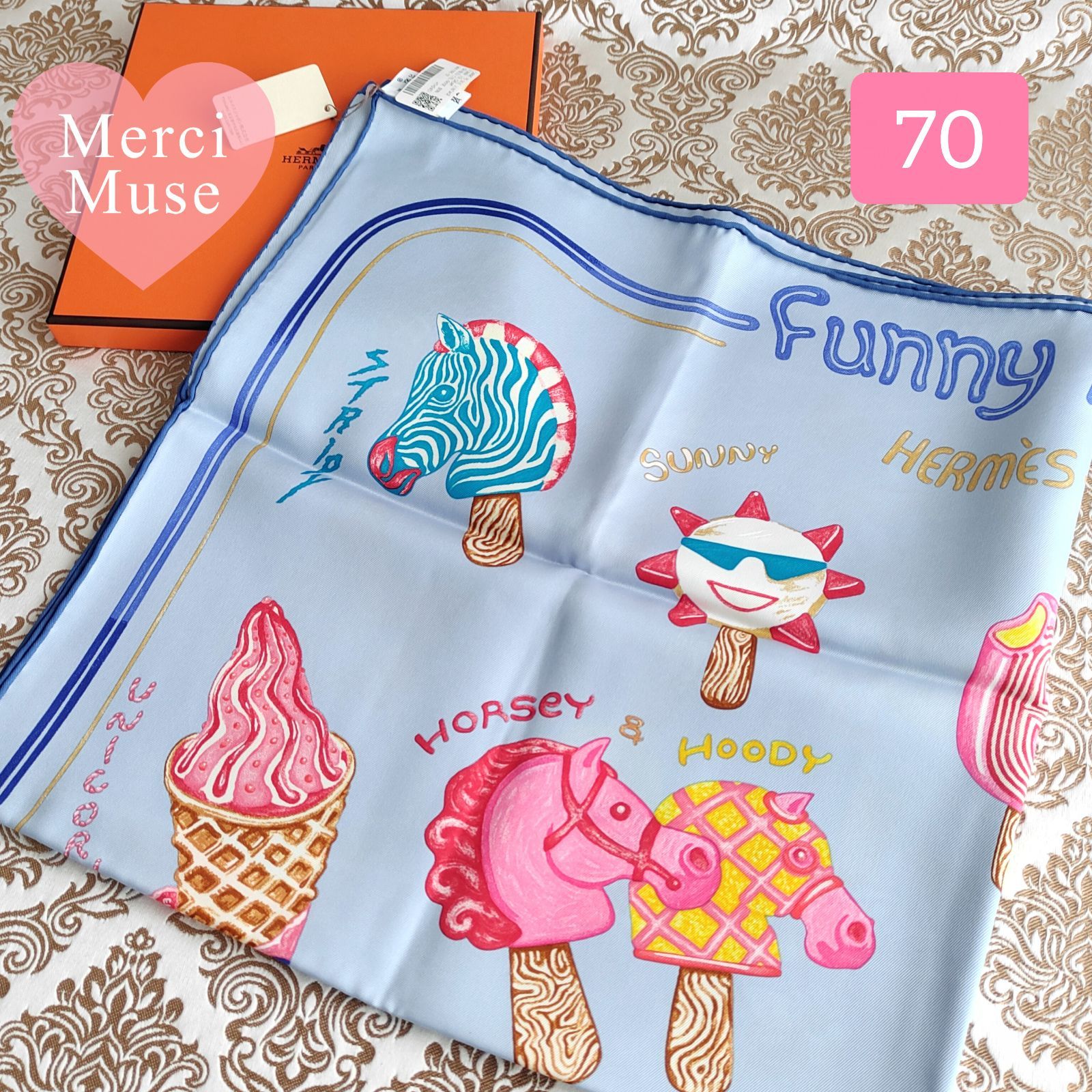 ♥品 カレ70 FUNNY ICE CREAM ファニー アイスクリーム ブルー スカーフ エルメス MerciMuse メルシーミューズ
